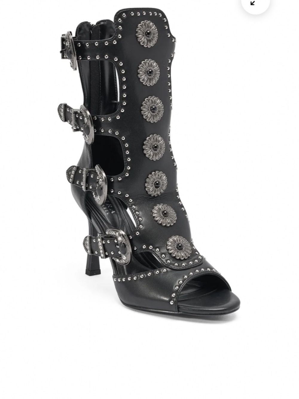 AKIRA AKIRA GOLD SOLVEIG BLACK EMBELLISHED WESTERN STILETTO SANDAL Size 77